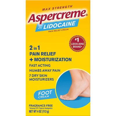 Aspercreme Foot Pain Creme, with 4% Lidocaine, Odor Free