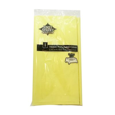 First Street Mimosa Tissue-Poly 3-Ply Yellow Rectangular Table Cover, 54" X 108"