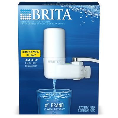 Brita Tap Water Filter System, Water Faucet Filtration System with Filter Change Reminder, Reduces Lead,