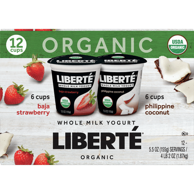 Liberté Organic Yogurt, Alpine Strawberry & Philippine Coconut, 12 Count