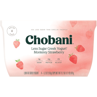 Chobani Less Sugar Low-Fat Greek Yogurt Monterey Strawberry