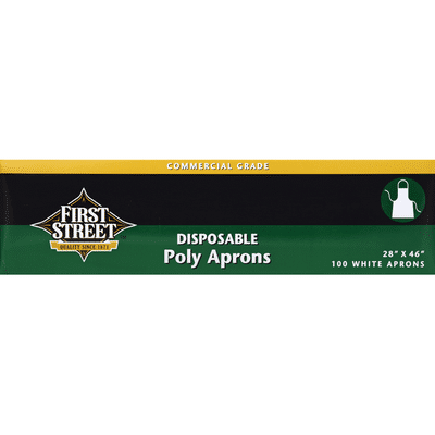 First Street Aprons, Poly, Disposable, White, Commercial Grade