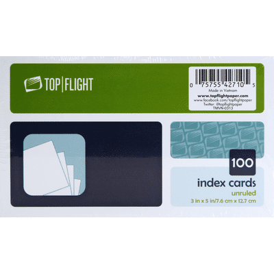 Top Flight Index Cards, Unruled, 3 Inch x 5 Inch
