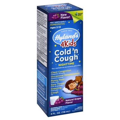 Hyland's Cold 'n Cough, Nighttime, 4Kids, Natural Grape Flavor