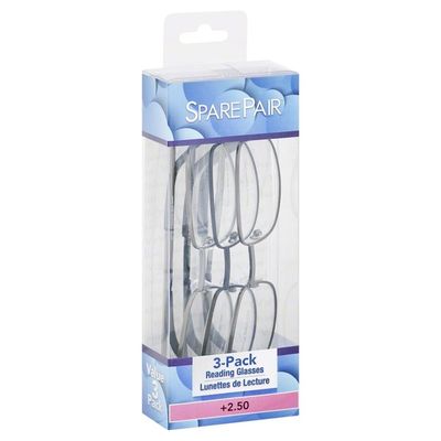 Spare Pair Reading Glasses, +2.50, 3-Pack