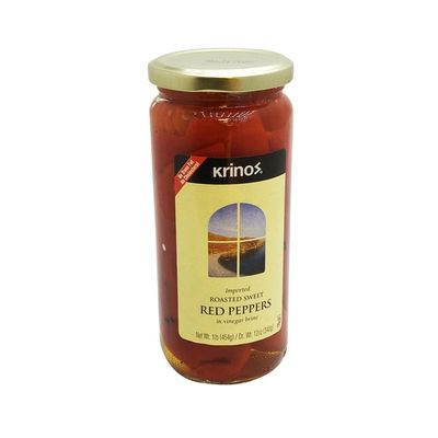 Krinos Red Peppers, Roasted Sweet, in Vinegar Brine