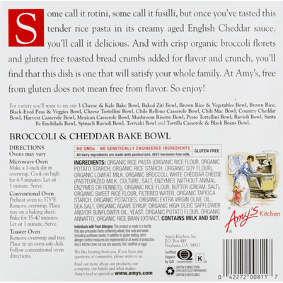 Amy's Kitchen Broccoli & Cheddar Bake Meal Bowl