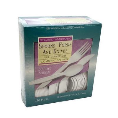 Extra Heavy Weight Plastic SpoonsForks and Knives FullDinner Size Commbination Pack