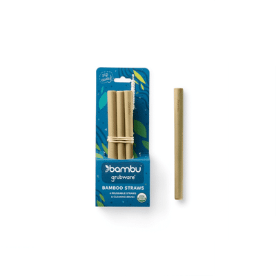 bambu Original Green Short Bamboo Straws. Set of 6. 5.75"