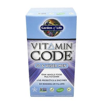 Garden of Life 50 & Wiser Men Raw Whole Food Multivitamin, Live Probiotics & Enzymes Whole Food Dietary Supplement Vegetarian Capsules
