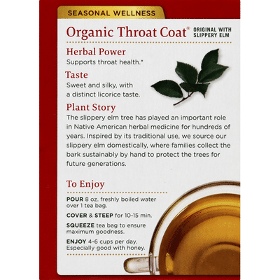 Traditional Medicinals Herbal Supplement, Organic, Original with Slippery Elm,Throat Coat, Tea Bags