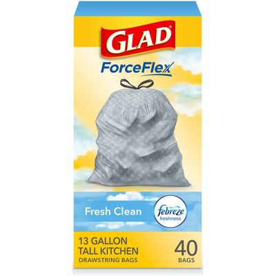Glad OdorShield Tall Kitchen Drawstring Trash Bags, Febreze Fresh Clean