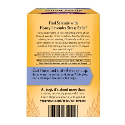Yogi Tea Herbal Tea, Honey Lavender Stress Relief Tea, Soothing Serenity Blend