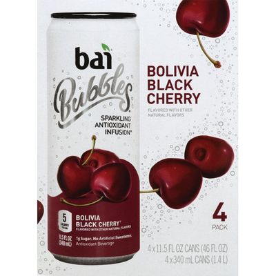 Bai Antioxidant Beverage, Bolivia Black Cherry, Bubbles, 4 Pack