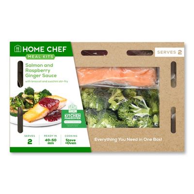Home Chef Meal Kit Salmon And Raspberry Ginger Sauce With Broccoli And Zucchini Stir-Fry
