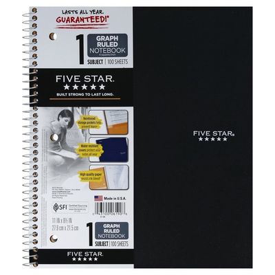 Five Star Notebook, 1 Subject, Graph Ruled, 100 Sheets