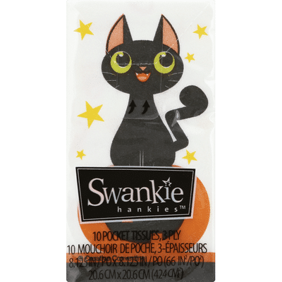 Swankie Hankies Pocket Tissues, Black Cat & Pumpkin, 3 Ply