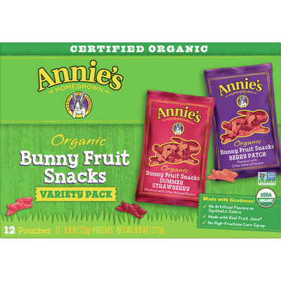 Annie's Organic Bunny Fruit Snacks, Variety Pack, Gluten Free, 12 Count