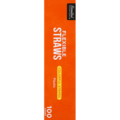 Essential Everyday Straws, Flexible, Colorful Stripes, Plastic