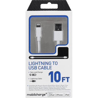 MobileCharge Cable, Lightning to USB, White, 10 Feet
