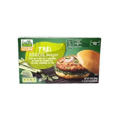 Earth Grown Thai Veggie Burger Vegan Patty Made With 6 Vegetables And Brown Rice Seasoned With Thai Basil, Lemongrass, And Lime