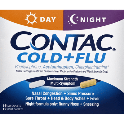 Contac Cold + Flu, Multi-Symptom, Day & Night, Maximum Strength, Caplets