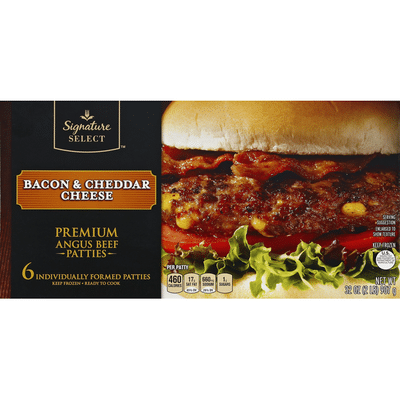 Signature Select Angus Beef Patties, Premium, Bacon & Cheddar Cheese