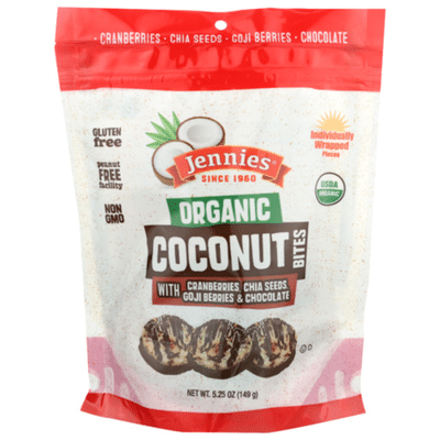 Jennies Organic Coconut Bites With Goji Berries