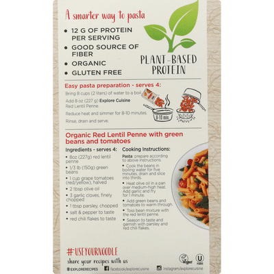 Explore Cuisine Penne, Organic, Red Lentil