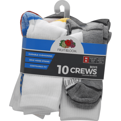 Fruit of the Loom Socks, Crews, Boys, Medium