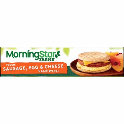 Morning Star Farms Sandwich, Plant Based Protein, Frozen Breakfast, Meatless Sausage Egg and Cheese