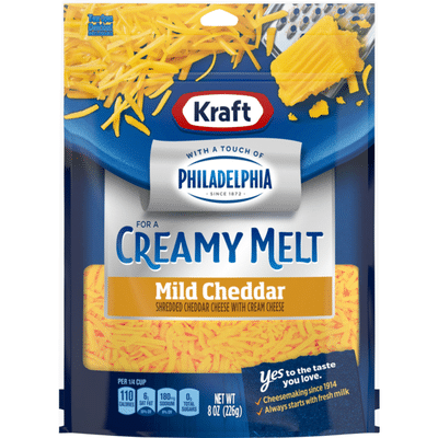 Kraft Shredded Mild Cheddar Cheese with a Touch of Philadelphia