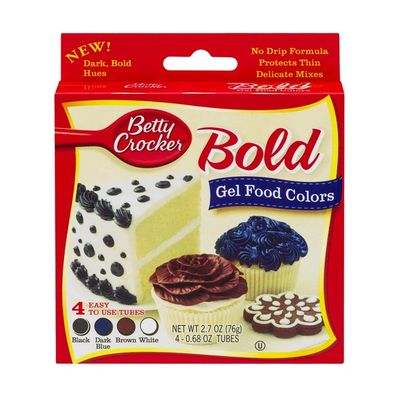 Betty Crocker Gel Food Colors Bold Black, Dark Blue, Brown, White - 4 CT