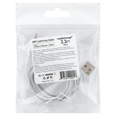 Mobilcharge MFI Lightning Cable, White, 3.3 Feet