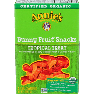 Annie's Organic Tropical Treat Bunny Fruit Snacks, Gluten Free, 5 Count