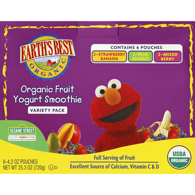 Earth's Best Yogurt Smoothie, Organic Fruit, 123 Sesame Street, Variety Pack