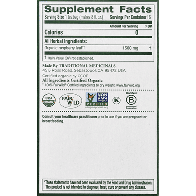 Traditional Medicinals Organic Raspberry Leaf Herbal Tea, Caffeine Free