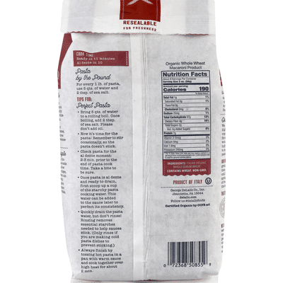 DeLallo Whole Wheat, Organic, Penne Rigate