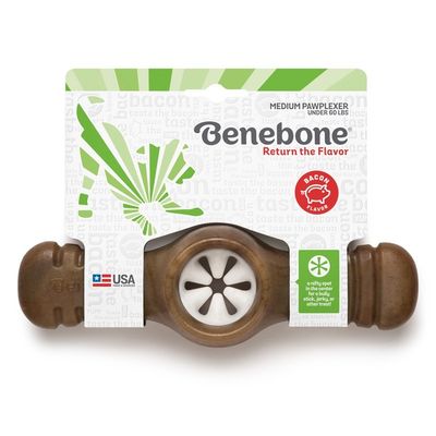 Benebone Small & Medium Bacon Pawplexer Interactive Treat Dispensing Tough Dog Puzzle Chew Toy