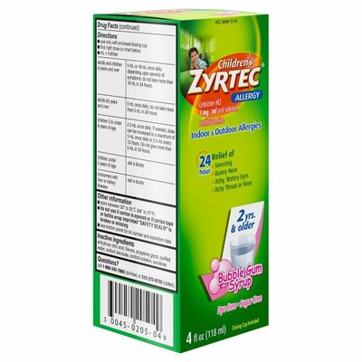 Zyrtec Allergy Syrup, Dye-Free, Sugar-Free Bubble Gum