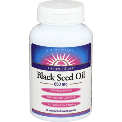 Heritage Store Black Seed Oil 650 Mg Vegetarian Liquid Capsules