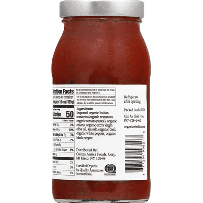 Organico Bello Pasta Sauce, Organic, Tomato Basil