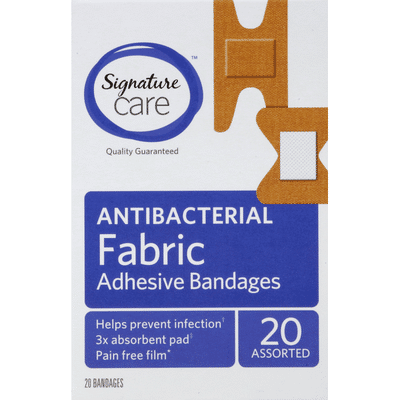 Signature Home Bandages, Adhesive, Fabric, Antibacterial, Assorted