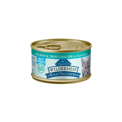 Blue Buffalo Wilderness Wild Delights High Protein Grain Free, Natural Adult Meaty Morsels Wet Cat Food, Chicken & Trout