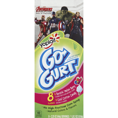 Yoplait Yogurt, Low Fat, Avengers Age of Ultron, Burstin' Melon Berry, Cool Cotton Candy
