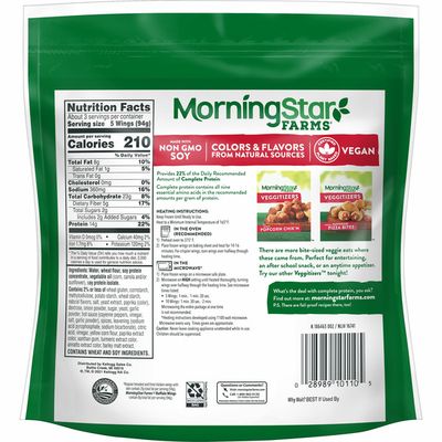 Morning Star Farms Meatless Chicken Wings, Plant Based Protein Vegan Meat, Frozen Meal, Buffalo