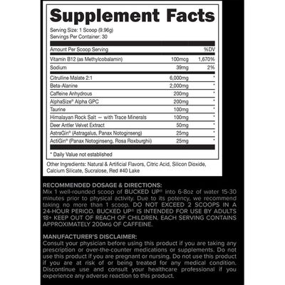 Bucked Up Pre Workout Citrulline Pump 6g Alphasize 200 Mg Dietary Supplement Blood Raz Each Delivery Or Pickup Near Me Instacart
