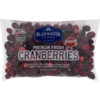 Bluewater Farms Cranberries, Premium Fresh, All Natural, Bag