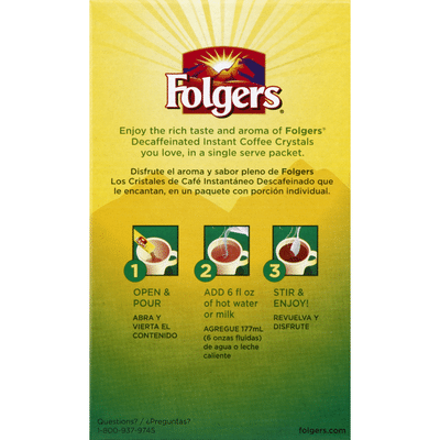 Folgers Coffee, Instant Crystals, Classic Decaf, Single Serve Packets