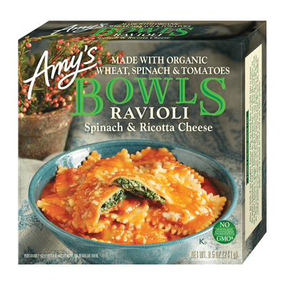 Amy's Frozen Bowls, Spinach & Ricotta Cheese Ravioli, Non-GMO